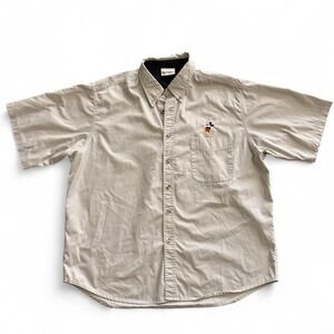 Vintage Walt Disney World Mickey‎ Mouse Shirt Mens XL Made USA 90s Tan Button Up
